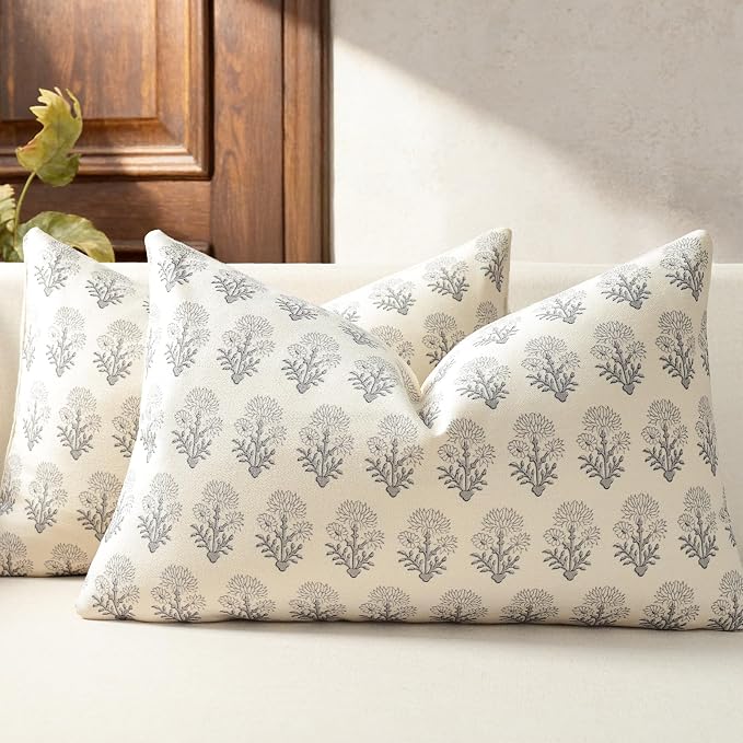 Farmhouse Floral Pillow Covers 12x20 Set of 2, Country Botanical Throw Pillow Cover for Sofa Couch Bed Living Room, Rustic Vintage Flower Cushion Covers Cottage Home Décor,Rustic Gray
