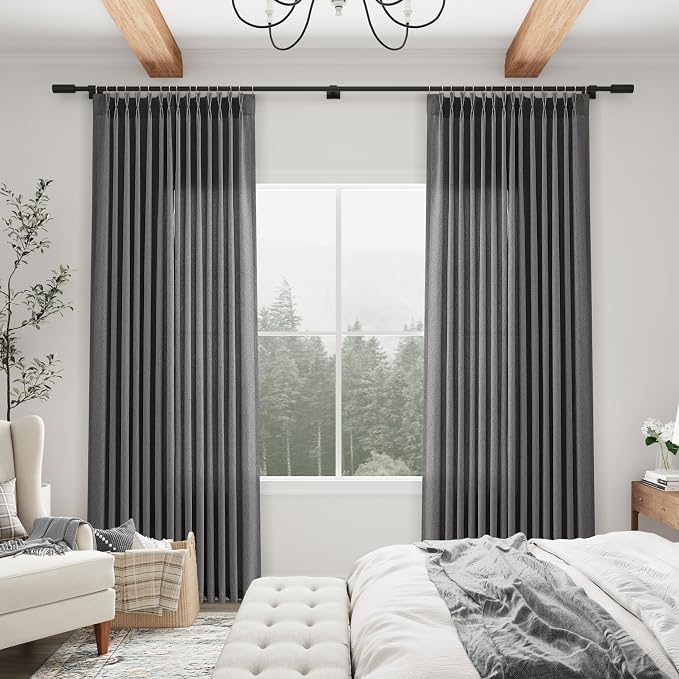 Aersas Linen Pinch Pleated Blazer Grey 120 Inches Curtains 2 Panels for Living Room Bedroom Semi Sheer Windows Treatment Back Tab Curtain with Hooks Modern Casual Bedroom Home Decor 40x120