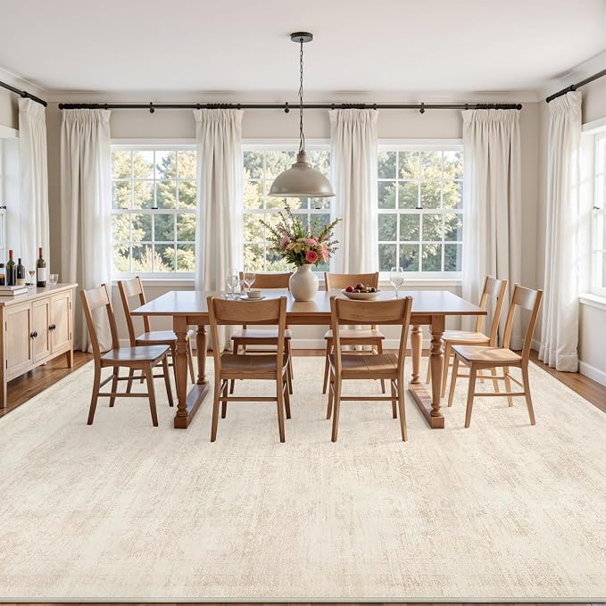 4x6 Area Rugs for Living Room: Vintage Boho Neutral Washable Rug Indoor Soft Large Area Rug Carpet for Bedroom Nursery Farmhouse Dining Room Office Floor Non-Slip Low Pile Under Table Rug Retro Beige