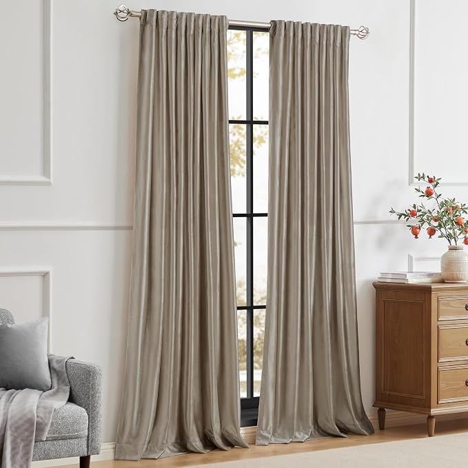 PRIMROSE Taupe Curtains 72 inch for Living Room,2 Panels Velvet Drapes Blackout Rod Pocket Back Tab Window Treatment Room Darkening Decorative Thick Curtains for Bedroom