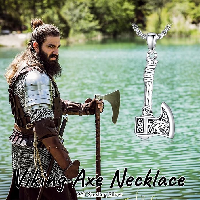 Viking Necklace for Men 925 Sterling Silver Norse Viking Pendant Norse Jewelry for Dad Husband, w/Stainless Steel Chain 22"+2"