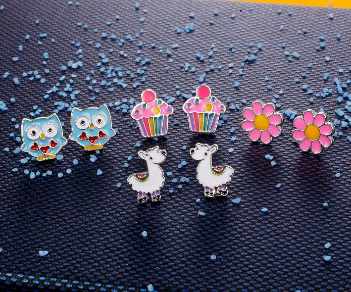 33 Pairs Stainless Steel Cartoon Earrings for Girls - Hypoallergenic Colorful Stud Earing Set, Mix & Match Cute Earring for Teens, Kids, Doll Dressup Accessories