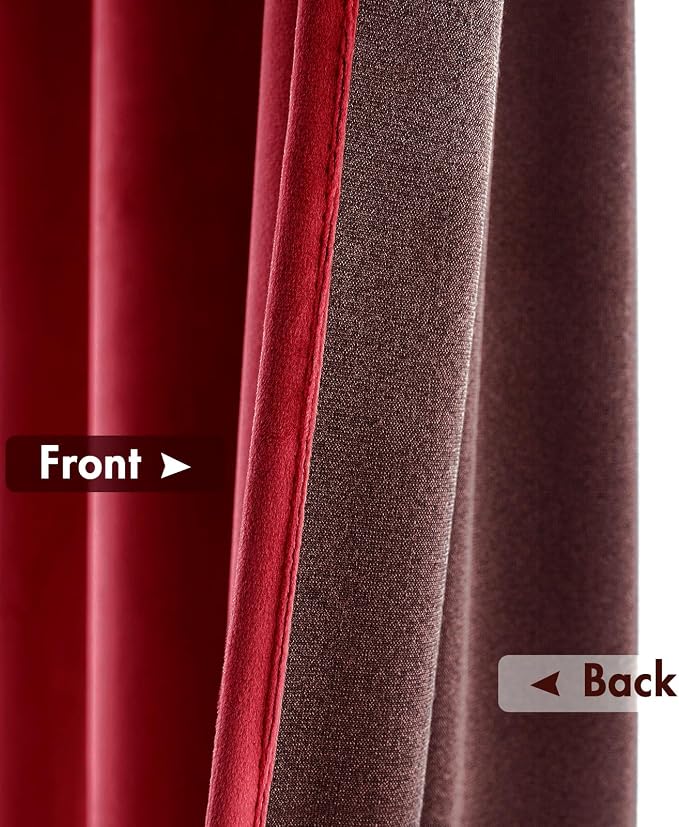 MIULEE Red Blackout Velvet Curtains Drapes 90 Inch Long 52"x90" Bedroom | Luxurious Bedroom Living Room Decor, Room Darkening, Thermal Insulated, Rod Pocket Design, Super Soft Fabric