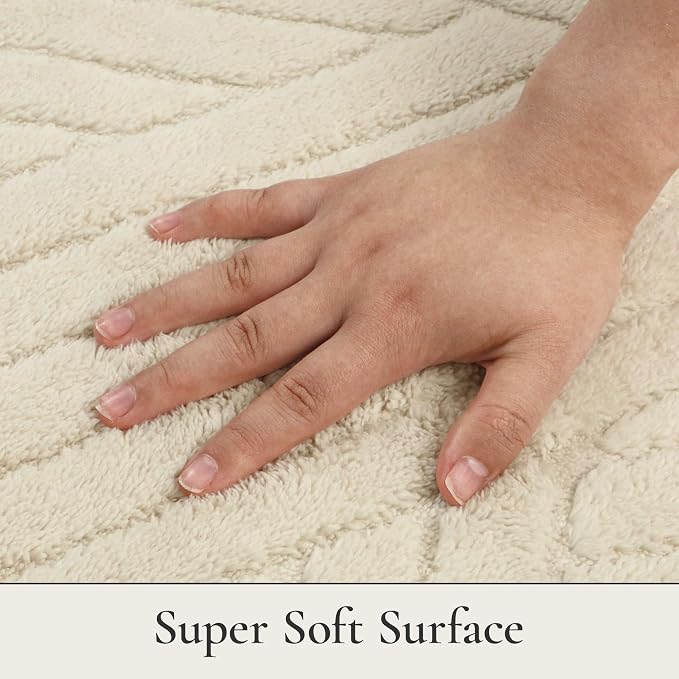 GENIMO Soft Washable Area Rugs 5x7, 3D Modern Line Design Rugs for Living Room, High-Low Pile Textured Non Slip Fuzzy Shag Carpet, Non-Shedding Stain Resistant Beige Carpet for Bedroom, Dining Room