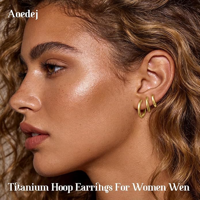 AOEDEJ G23 Titanium Hoop Earrings 18G Small Huggie Earrings Medical Grade Titanium Earring 8mm/10mm/12mm Cartilage Earring Hoop for Women Men Sensitive Ears