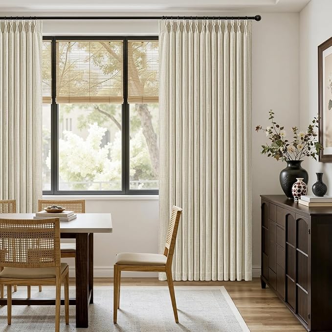 MIULEE Pinch Pleated Thick Linen Curtains 108 Inches Length 2 Panels for Living Room Bedroom, Beige Extra Long Pinch Pleat Drapes Back Tab Light Filtering Foor to Ceiling Curtains with Hooks&Rings