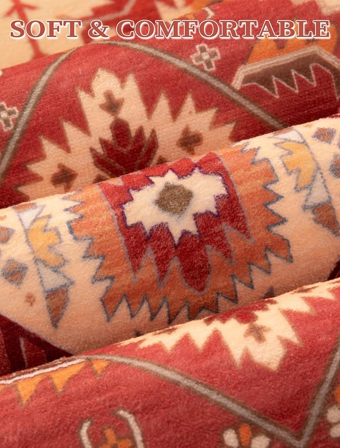 SERISSA Runner Rug for Hallways, 2'6"x14' Washable Non Slip Kitchen Runner Rug, Extra Long Boho Rug Ultra Soft Vintage Red Print Floor Carpet for Bedroom Hallway Entryway Bathroom Laundry Room