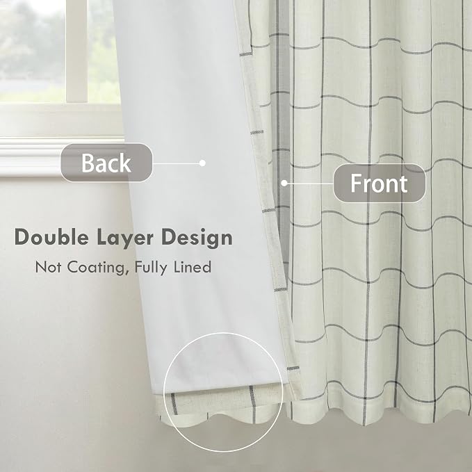 DriftAway 100% Blackout Plaid Linen Curtains 72 Inches Long 2 Panels Black | 100% Blackout, Linen Texture, Plaid Pattern, Two Layers, Rod Pocket & Back Tab, Bedroom Living Room Use, Luxury Appearance