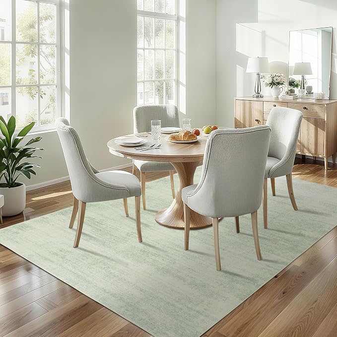BILEEHOME Sage Green Area Rug 5x7, Boho Abstract Washable Rugs for Nursery | Light Green and Cream Beige, Soft Low Pile Carpet, Neutral Cottagecore Modern, with Non Slip Foldable, for Dorm Living Room