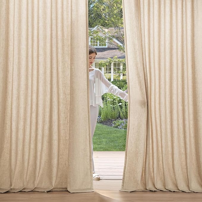 MIULEE Non-See-Through Privacy Linen Curtains 52W x 90L Inch Light Brown | 2 Panels, Light Filtering, Semi Sheer Window Curtains, Farmhouse Textured, Back Tab Drapes for Bedroom Living Room