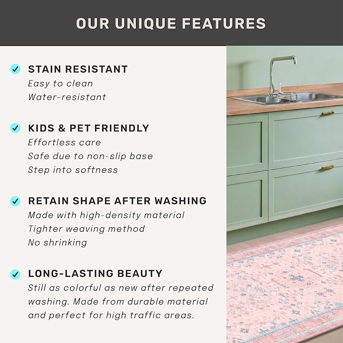 Washable 3x5 Pink Rugs for Girls Bedroom Beside Bed, Nursery Rug, Soft Faux Wool Low Pile Non Slip Stain Resistance Carpet, Pink & Blue