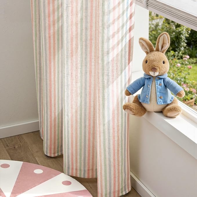 jinchan Linen Curtains 63 inch Candy Stripe for Kids Room Back Tab 2 Panels | Kids Curtains for Living Room Baby Girls Room,Ticking Stripe,Nursery Drapes, Window Treatments,Cottagecore,Light Filtering