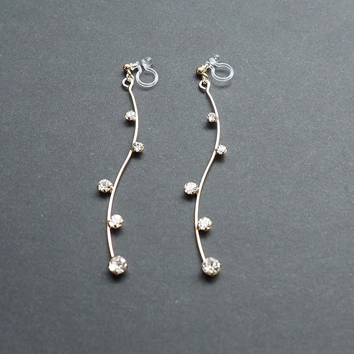 Comfortable Stick Invisible Clip On Earrings Gold Dangle Long Waved Threader Bar Clip-On Non Pierced Earrings Silver For Women,…