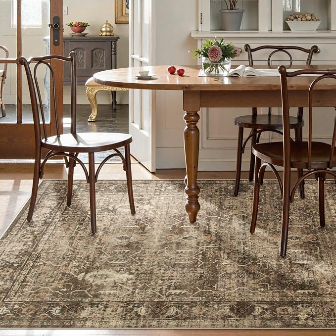Lahome Margot Vintage 5x7 Washable Brown Rugs for Living Room Bedroom, Soft Dining Room Rugs for Under Table, Non Slip Indoor Throw Carpet for Entryway Kitchen Office (5x7ft,Brown)