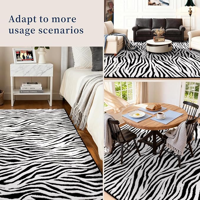YIHOUSE 6×9 Ft Area Rugs, Black and White Modern Abstract Rug, Washable Plush Soft Zebra Print Carpet, Non-Slip Non-Shedding Rug for Living Room, Bedroom, Dining Room, Home Office Decor