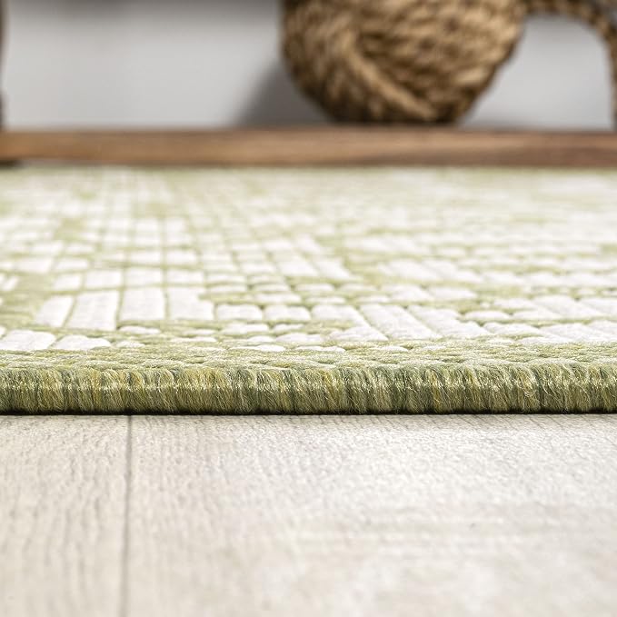JONATHAN Y Vintage Filigree Indoor Outdoor Area Rug 9X12 Green/Cream, Madrid Textured Weave for Backyard, Patio, Porch, Easy-Cleaning, High Traffic, Pet-Friendly, Non-Shedding (SMB107H-9)