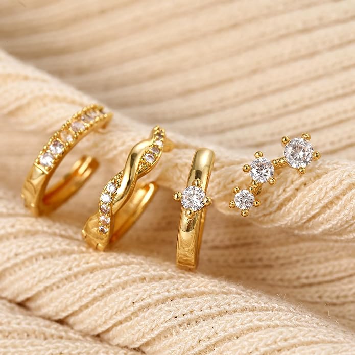 6 Pairs 14K Gold Plated Stud Earrings for Women, Hypoallergenic Cartilage Earrings for Multiple Piercing, Dainty Small Stackable Earrings Set for Jewelry Gift