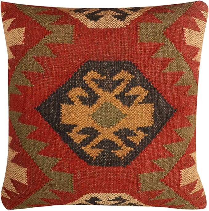 Set of 4 Wool Jute Vintage Kilim Cushion Covers,Home Decor Pillowcases Handwoven Turkish Pillow Decorative Throw Pillow Covers (Multicolor-8)
