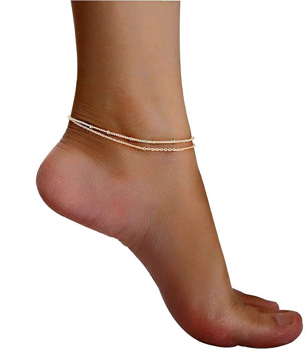 Dainty Gold Disc Chain Anklet for Women, 14K Gold Plated Sequin Foot Bracelet, 8.3"+2" Adjustable Delicate Flat Disc Link Ankle Bracelet, Minimalist Summer Beach Jewelry Gift for Her