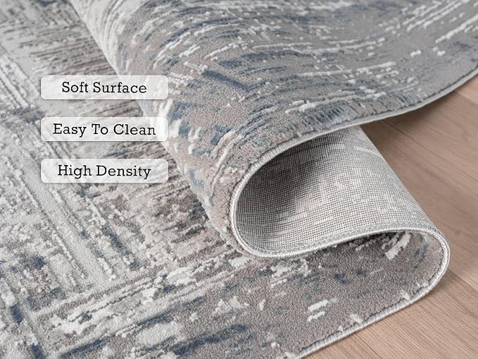Amy Modern Abstract Runner Rug for Kitchen, 2x7 Contemporary Textured Geometric Blue Runner, High-Low Pile Stain Resistant Carpet for Bedroom, Hallway or Entryway (2' x 7', Blue)