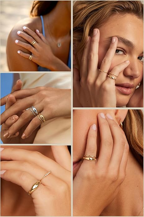 Gold Rings for Women Men Non Tarnish, Waterproof Chunky 14K Gold Plated Dainty Stackable Rings Trendy Statement Pinky Thumb Rings Engagement Eternity Wedding Band Ring Stacking Gold Jewelry Size 3 4 5 6 7 8 9 10 11