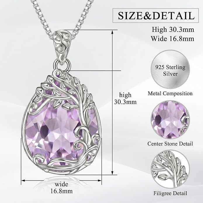 Teardrop Moonstone Necklace for Women Tree of Life/Filigree Birthstone Pendant Necklace Jewelry