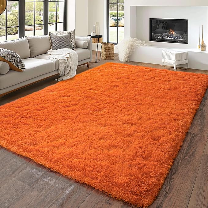 Dssimo Orange Rug for Bedroom Living Room, 5x7 Soft Shaggy Area Rugs | Large Plush Fluffy Upgrade Non-Slip Burnt Orange Rug for Nursery Kids Room Dorm Room Home Decor, Indoor Plush Floor Carpet