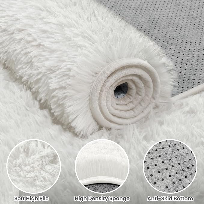 8x10 Area Rug for Living Room, Ultra Soft Fluffy Shag Rugs for Bedroom, Non-Slip Large Fuzzy Plush Rug Indoor Floor Carpet for Nursery Kids Office Dorm Modern Decor, White