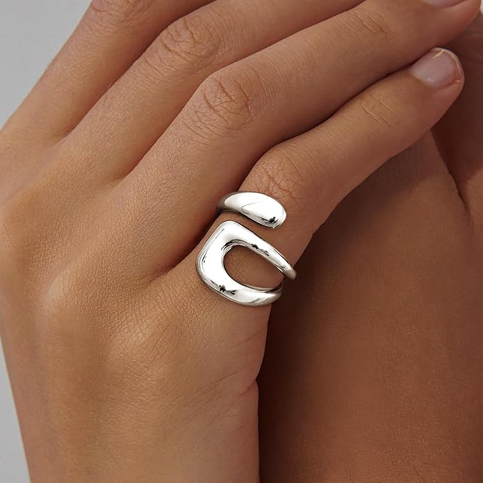 Gelbesty Waterproof Gold Statement Rings for Women, 14K Gold Plated Chunky Open Stackable Rings Non Tarnish Fashion Adjustable Stainless Steel Pinky Knuckle Signet Vintage Ring Jewelry Size 5-11