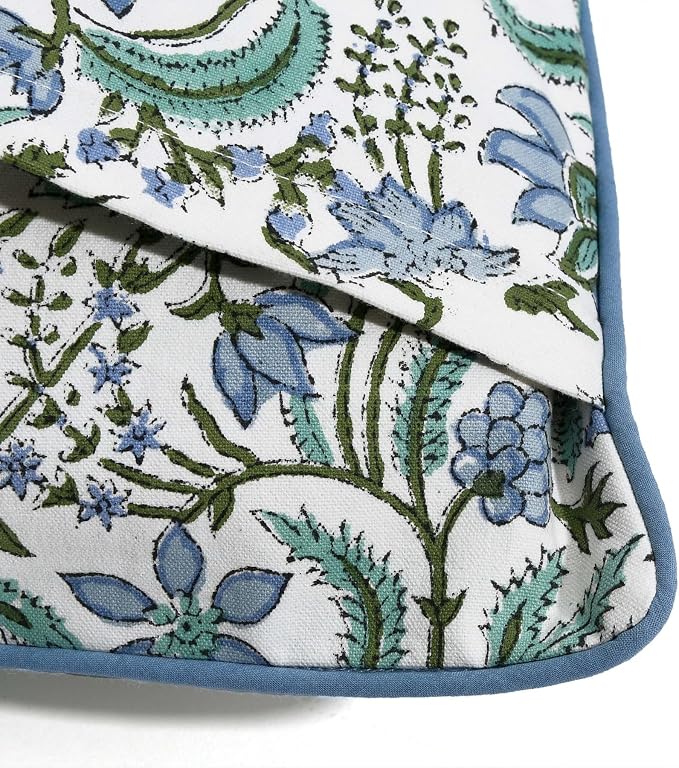 Ridhi Block Print Columbia Blue Pillow Cover 18" x 18" (Pack of 2) Decorative Couch Pillows for Living Room, Chic Boho Cute Outdoor Pillows Covers Gifts for Spring, Easter and Valentine