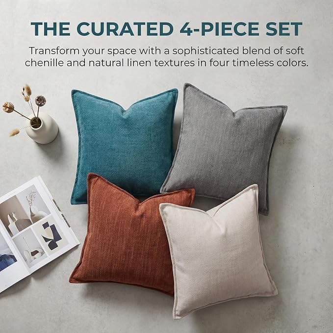 12x20 Inches Throw Pillow Covers Set of 4 Soft Textured Chenille Decorative Cushion Cases for Couch Sofa Bed Modern Farmhouse Neutral Accent Covers with Hidden Zipper Colorful