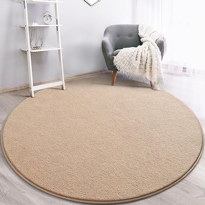 Gifeas Ultra Soft Round Area Rugs for Living Room Bedroom, 5x5 Feet Beige Thickened Memory Foam Modern Indoor Circle Carpets, Non-Slip Comfy Circular Rug for Boys Girls Nursery Room Home Decor