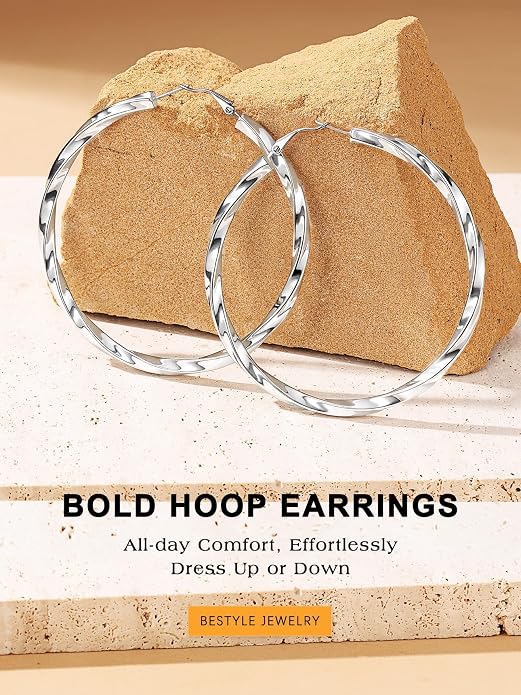 Bestyle 5mm Thick Gold Hoop Earrings Hypoallergenic Hoops for Sensitive Ears Trendy Lightweight Chunky Earrings for Women 30/40/60/80mm