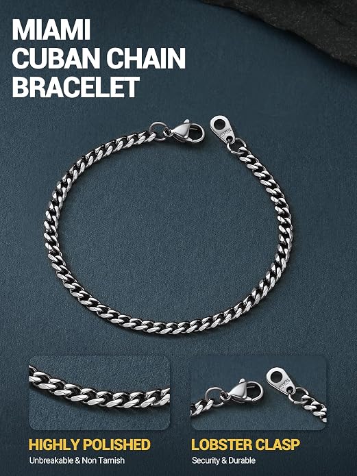 PROSTEEL Stainless Steel Bracelets for Men Women, Gold/Silver/Black, Cuban Link Bracelet Adjustable, Jewelry with Gift Box