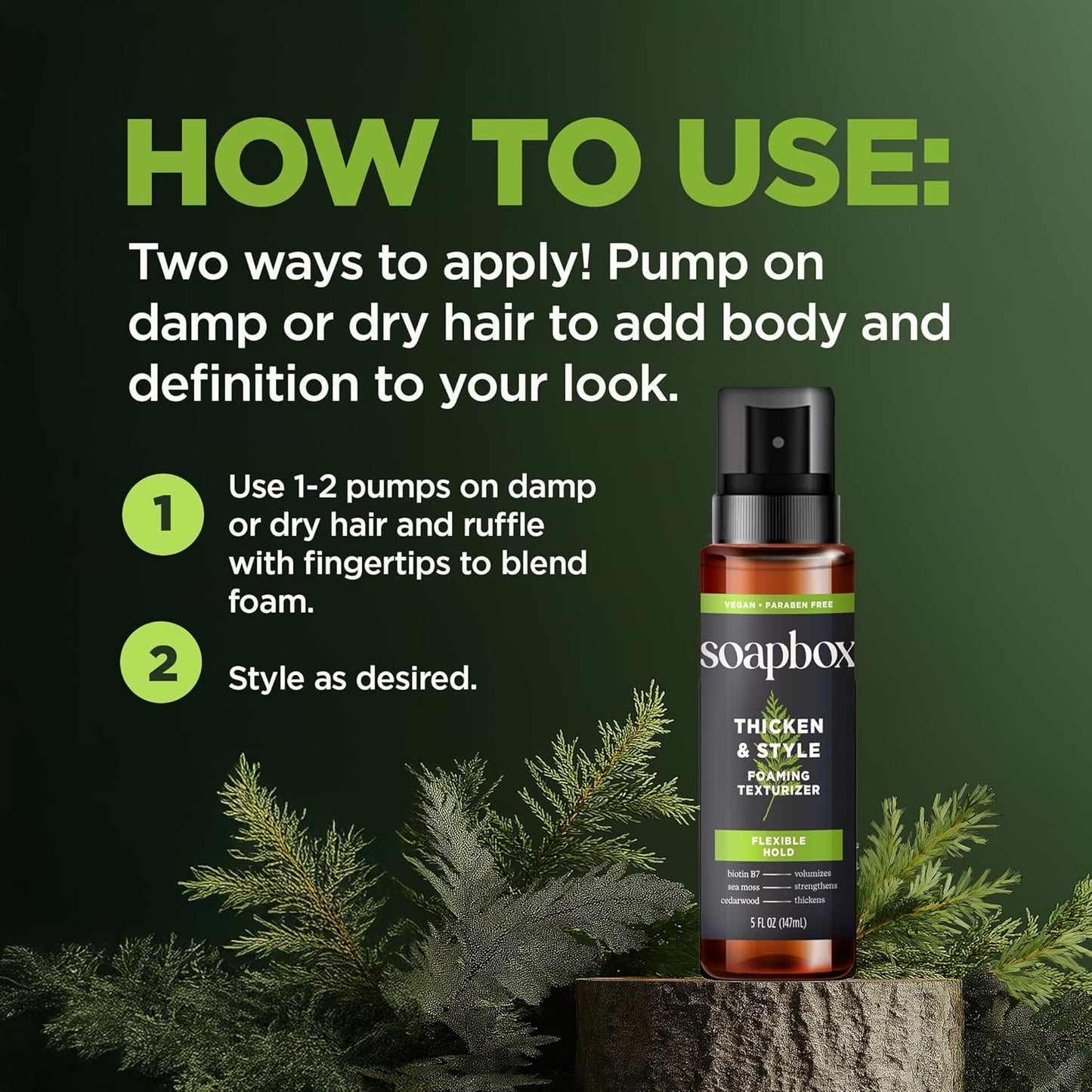 Soapbox Men's Thicken & Style Foaming Texturizer, Men's Hair Styling Foam, Hair Care for Men, 5oz