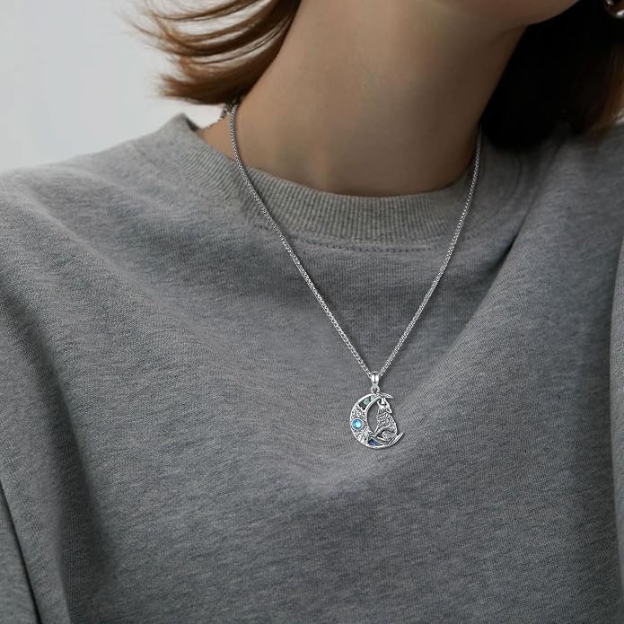 925 Sterling Silver Viking Wolf Mjolnir Necklace for Men Women, Viking Runes Wolf Tooth Witch Celtic Knot Amulet Protection Pendant Nordic Norse Mythology Jewelry Gift for Men Women