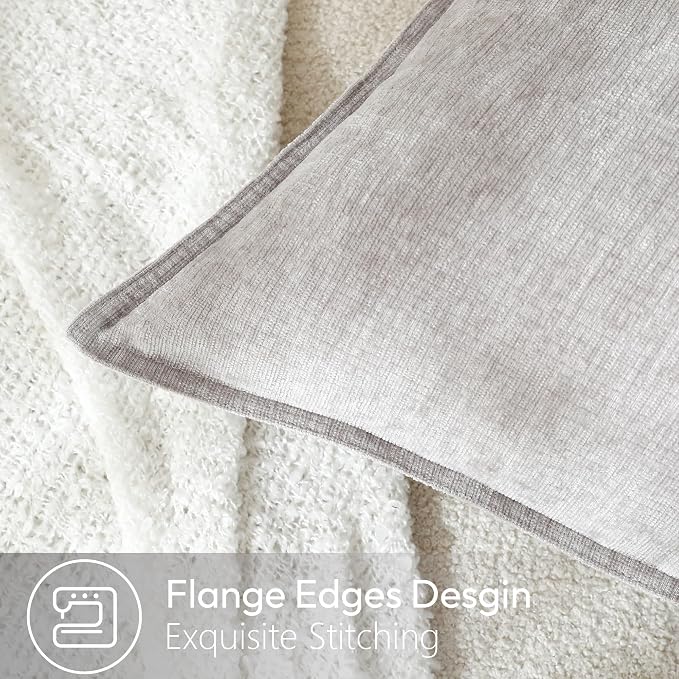 Stellhome Pack of 2 Soft Textured Throw Decorative Pillow Covers Square Accent Solid Chenille Cushion Cover Cozy Farmhouse Pillow Case for Couch Sofa Bedroom Living Room 22x22 Inch, Grey
