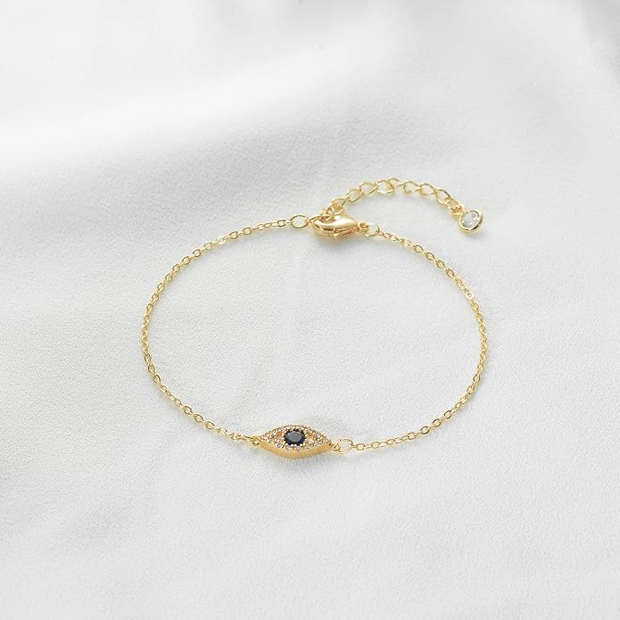 MTMY Evil Eye Bracelet for Women 14K Gold Plated Dainty Bracelets with Crystcal Adjustable Chain Cute Eye Bracelet Gold Jewelry for Her