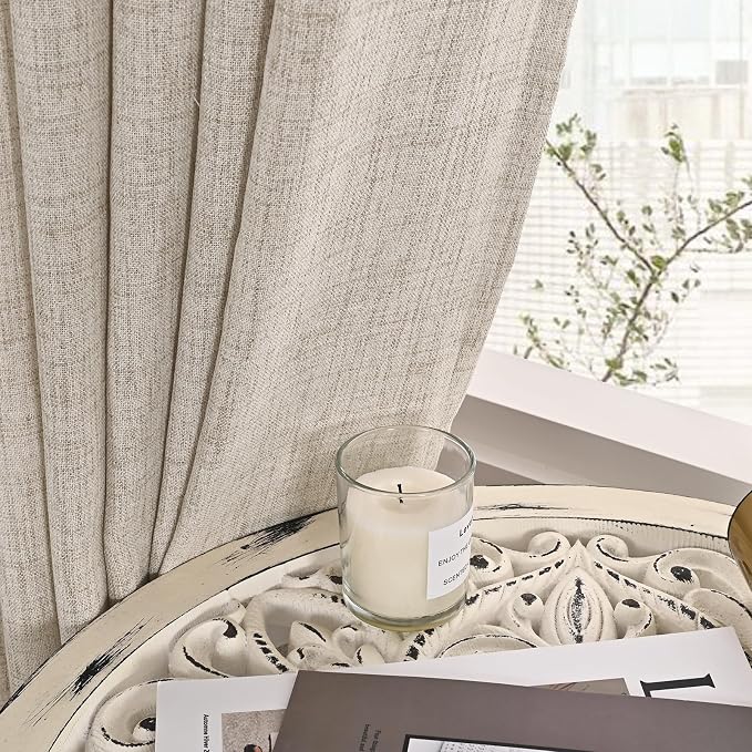 YoungsTex Natural Linen Curtains 38 Inch Width for Window Light Filtering Curtain Drapes 63 Inch Length with Bronze Grommet Privacy for Short Living Room Bedroom, 2 Panels