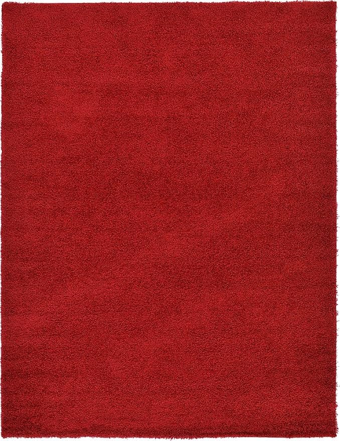 Unique Loom Solid Shag Collection Area Rug (9' x 12' 2" Rectangle Cherry Red)