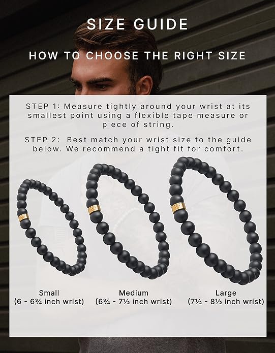 Forge & Foundry Men’s Matte Black Solid Onyx Beaded Bracelet | 10mm, 8mm, 6mm Bead Size Options | Signature Stainless Steel Engraved Bead | Andalus