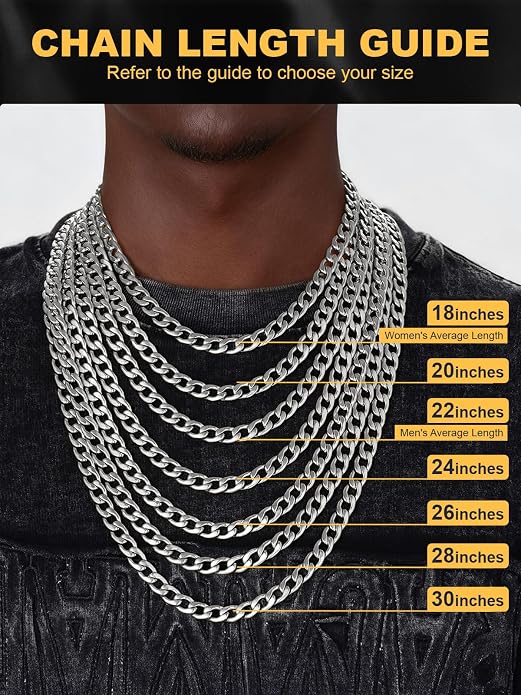 U7 Cuban Link Chain for Men Women Stainless Steel Curb Necklace, 7/9/12/15 MM Chunky Chain Silver/Gold/Black Mens Hip Hop Jewelry 18''-30''