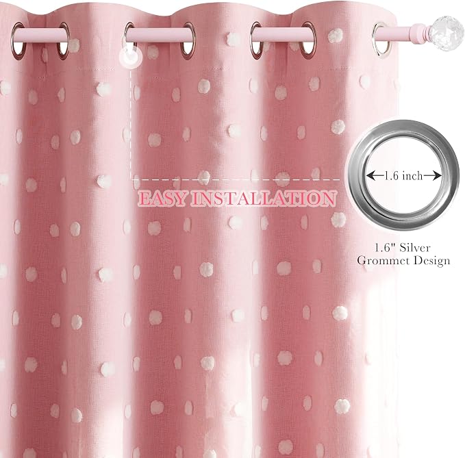 PONY DANCE Pink Curtains for Living Room 96 Inches Long, Thermal Insulated Room Darkening Curtains with Pom Pom Sheer, Double Layer Curtain for Girls' Bedroom, 52W x 96L, Blush Pink, 2 Panels