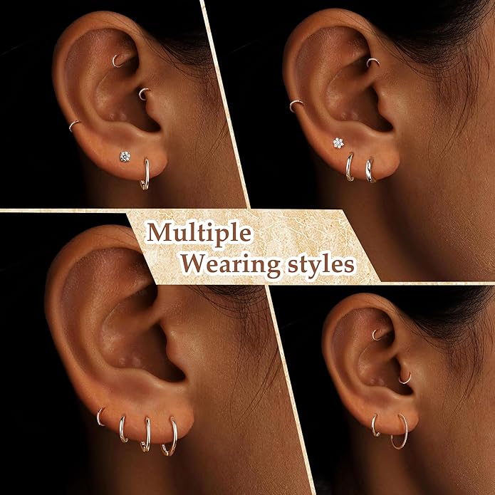 MOODEAR 925 Sterling Silver Hoop Earrings - Small Huggie Earrings for Women, Hypoallergenic Trendy Cartilage Silver Earrings, Lightweight Jewelry Gifts