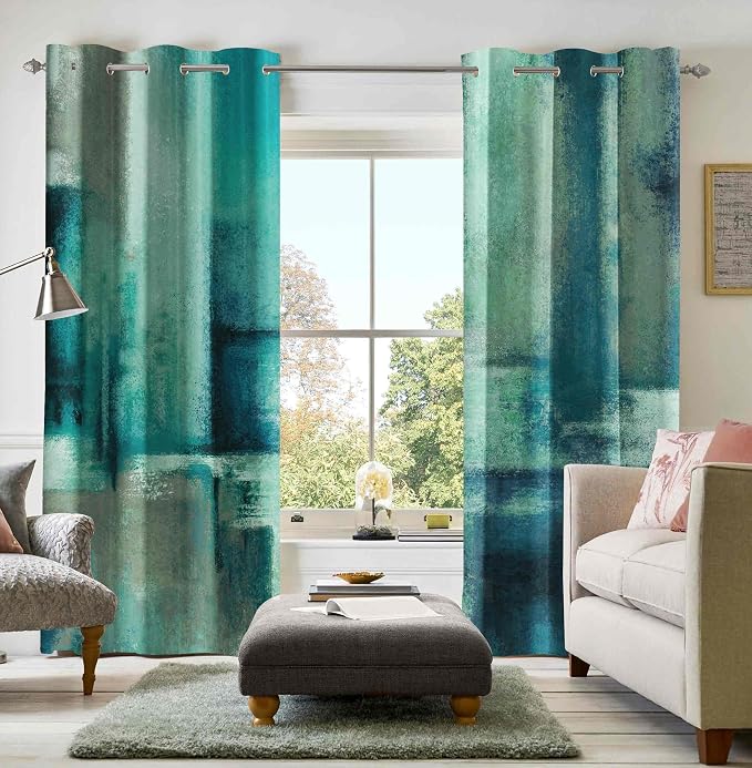 Asuexpect Teal Curtains 2 Panels Abstract Rust Curtain Room Darkening Grommet Window Treatments Modern Decorative for Bedroom Living Room, 52x84 Inches, Turquoise