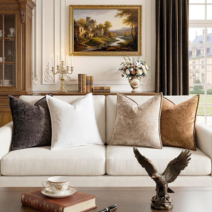 a moment Throw Pillow Covers 20X20 Inch 4 Packs,Soft Velvet Decorative Pillow Cases with 3D Ice Flower,Texture Modern Accent Cushion Covers for Sofa Couch Home Decor Modern Neutral