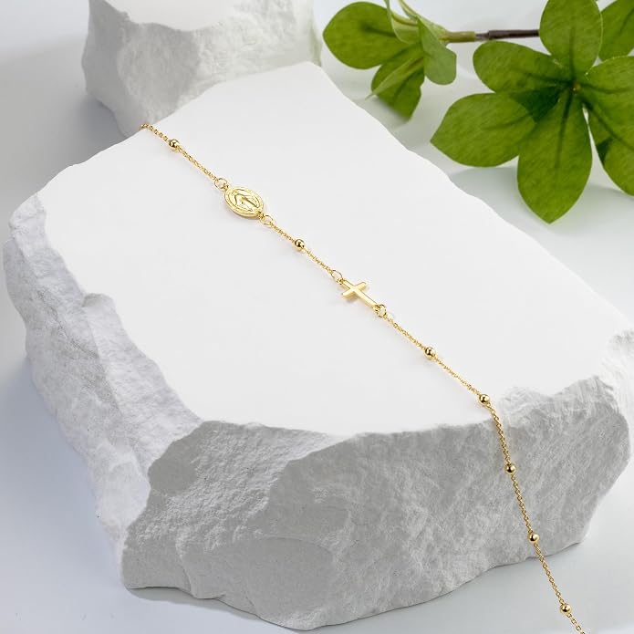 14K Gold Anklets for Women Gold Ankle Bracelets for Women Cross Anklets for Womens with Cross and Jesus Medallion