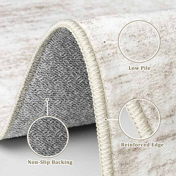 9x12 Area Rugs for Living Room Washable Rugs Neutral Abstract Large Rug Soft Modern Carpet Non-Slip Stain Resistant Low Pile Rug for Bedroom Dining Room Nursery Home Office Under Table Area Rug Brown