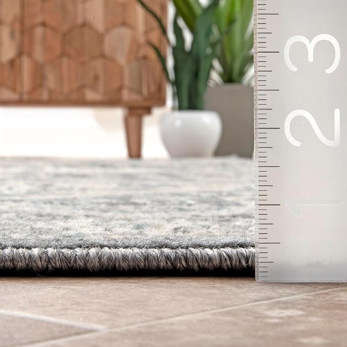 nuLOOM 2' x 10' Becca Traditional Tiled Area Rug, Charcoal, Faded Transitional Design, Stain Resistant, for Bedroom, Dining Room, Living Room, Hallway, Office, Kitchen, Entryway