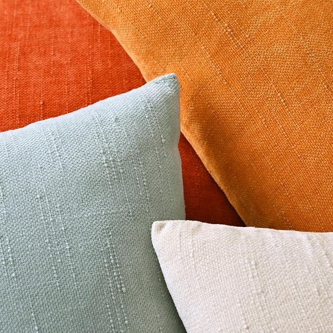 Set of 4 Soft Textured Decorative Throw Pillow Covers 24x24 Inch Cozy Farmhouse Cushion Cover Square Accent Pillow Cases for Bed Couch Sofa Living Room, Beige Aqua Burnt Orange